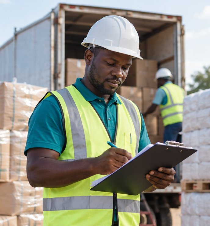 Delivery partner reviewing a clipboard at a loading dock